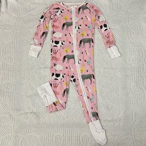 Little Sleepies. 18-24 month zippy. Pink farm animal print.